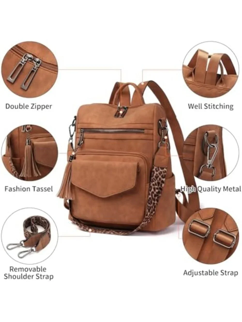 Stylish Leather Backpack Purse for Women | Convertible Travel Bag with Wristlet